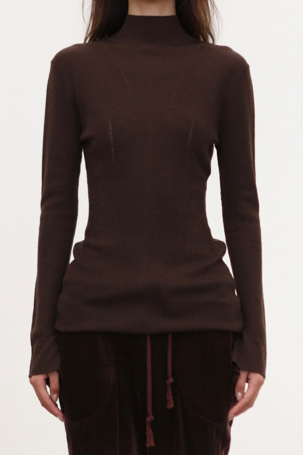 OUDE WAAG Fall/Winter 2025 Reversible Ribbed Wool Knit Top OW-OW-25AW-KT15W1BR440-KF Coffee Brown
